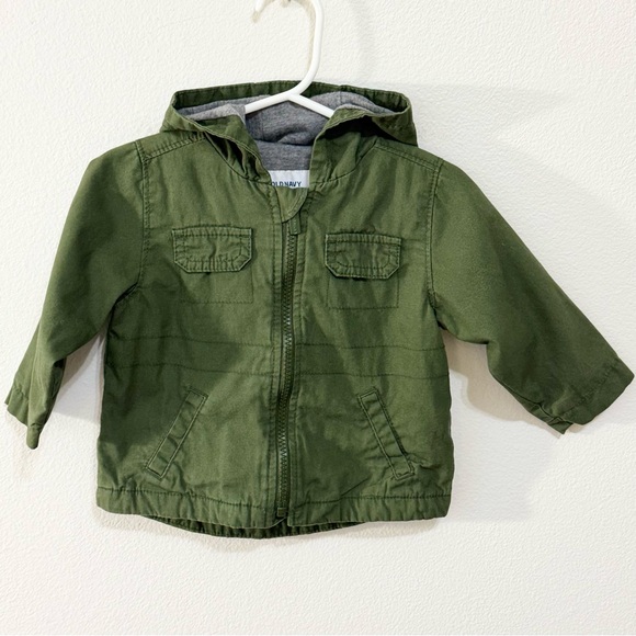 OLD NAVY · UNISEX OLIVE GREEN HOODED CANVAS UTILITY JACKET FOR BABY - SIZE 6-12M - Picture 4 of 9